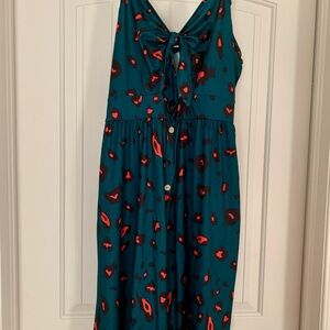 Teal Sundress with Red Leopard print